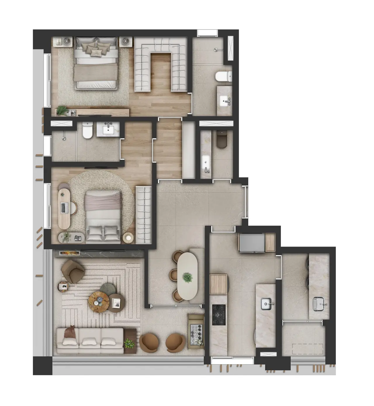 Planta ilustrativa Torre B · 2 suítes de 103,85 m²